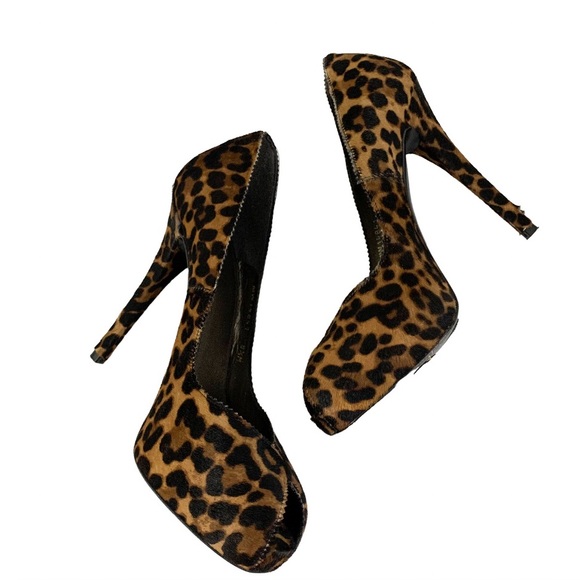 Stuart Weitzman Pony Hair Leopard Animal Print Open Toe Stiletto Heels 8.5 - Picture 5 of 12